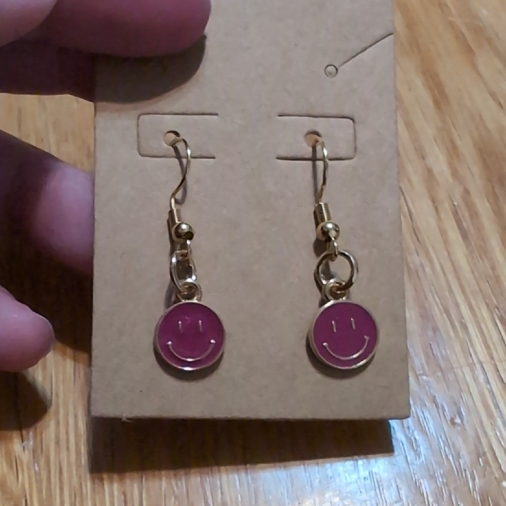 Maroon Smiley Face Earrings